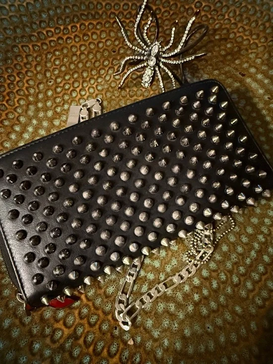 Christian Louboutin Panettone Black Leather Silver Spike Wallet - Picture 9 of 9
